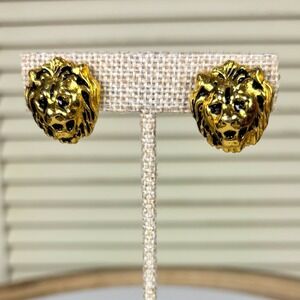 Statement Anne Klein Gold Lion Head Earrings Vintage Clip On Screw Back